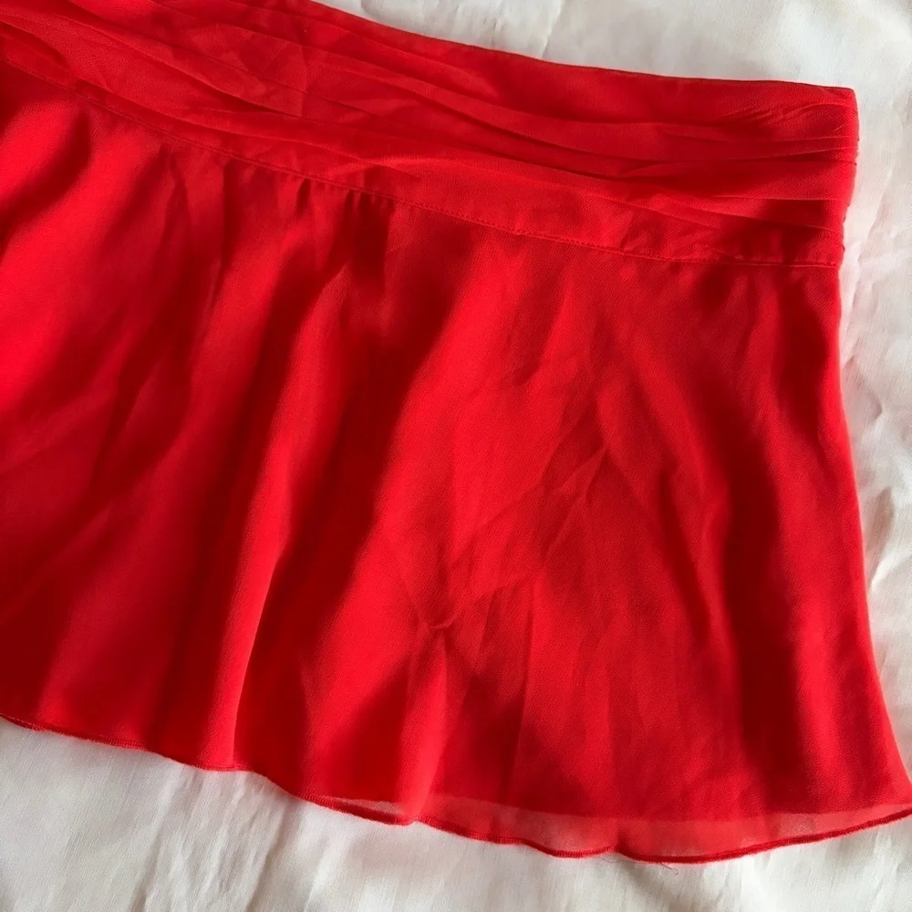 GUIZIO- Chiffon Slit Mini Skirt Size Large Poppy Orange Micro Summer Low Waist